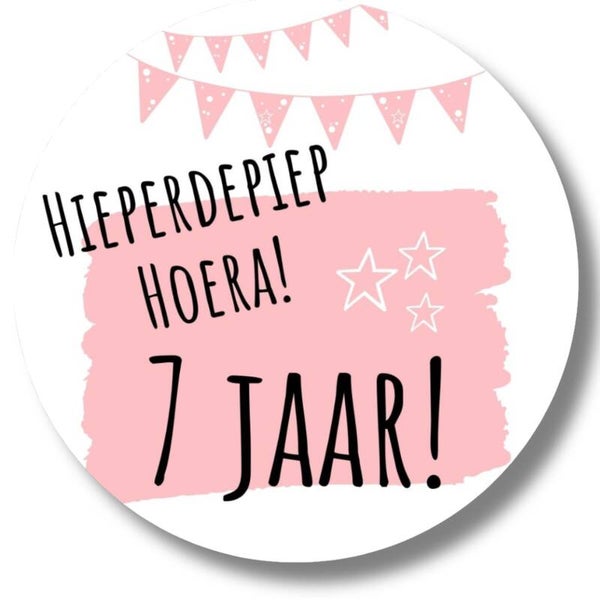 Stickers | Hieperdepiep Hoera 7 jaar | Roze | 20 Stuks