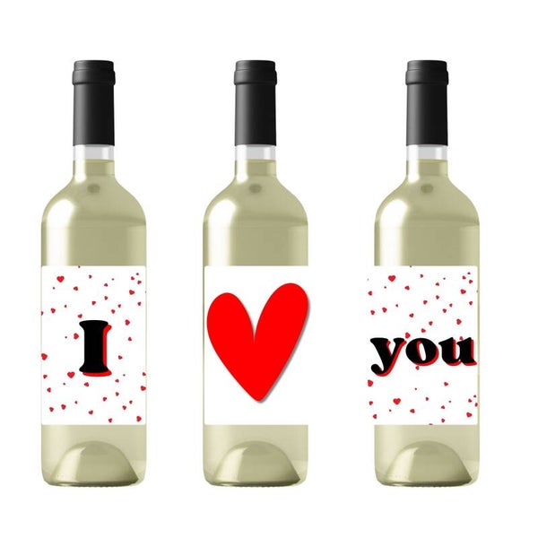 Wijnetiket | I ❤️you | Set van 3 etiketten