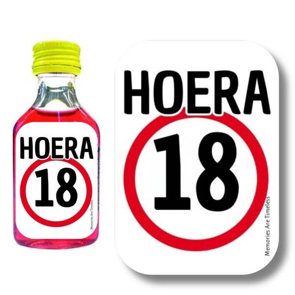 Shotjes Etiketten | Hoera 18 | 30 Stickers | Mini Shotflesjes 20 ml
