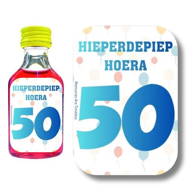 Shotjes Etiketten 50 Jaar | Hieperdepiep Hoera Blauw | 30 Stuks