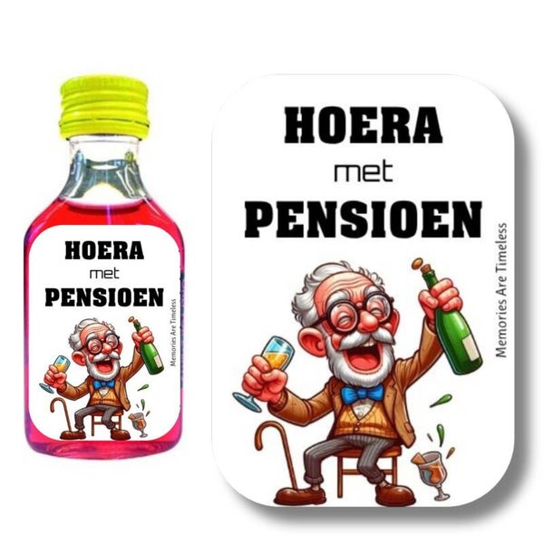 Shotjes Etiketten | Hoera met Pensioen man | 30 Stickers | Mini Shotflesjes 20 ml