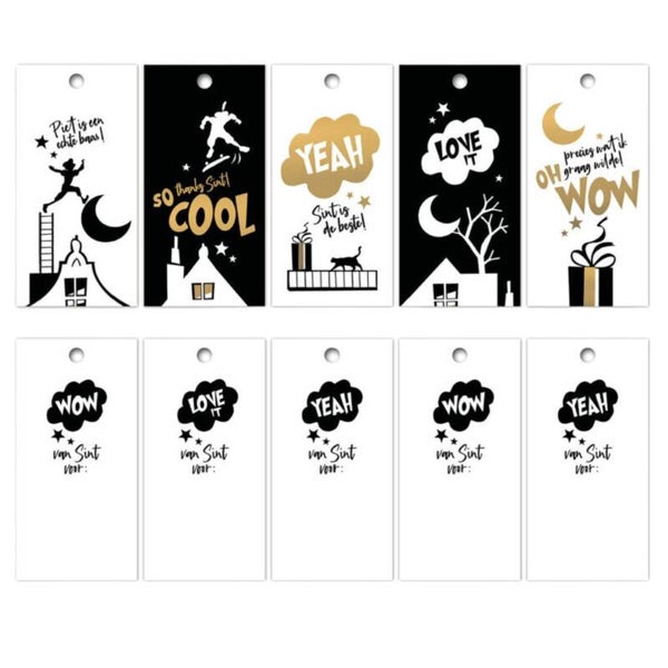 Sinterklaas | Cadeaulabels | Zwart Goud | Set van 5