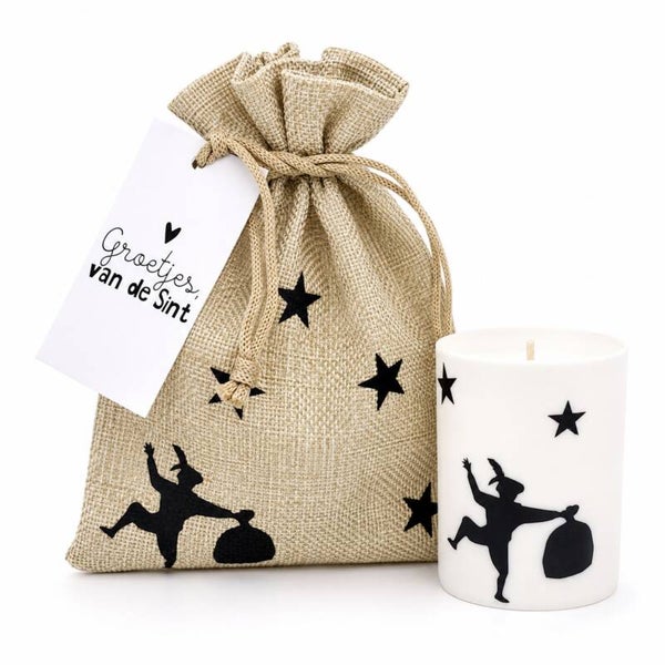Sinterklaas Cadeautje | Jute Zakje met Kaars & Cadeaukaartje