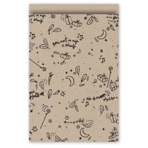 Cadeauzakje Sinterklaas Kraft Zwart 17 x 25 cm | Sinterklaasliedjes | Per Stuk