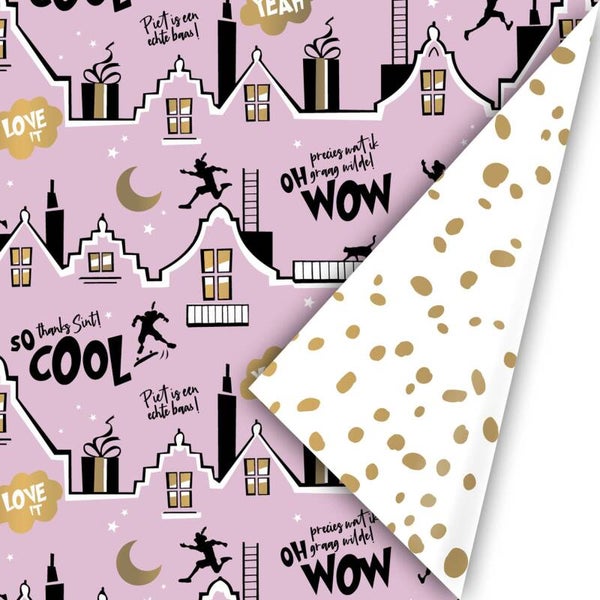 Sinterklaas | Cadeaupapier | Inpakpapier | Roze Lila Goud Zwart