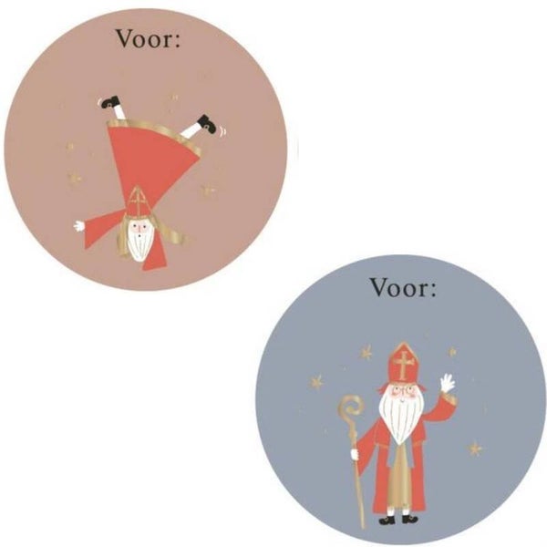 10 Sinterklaas Stickers Voor Naam | Blauw & Roze met Goudfolie