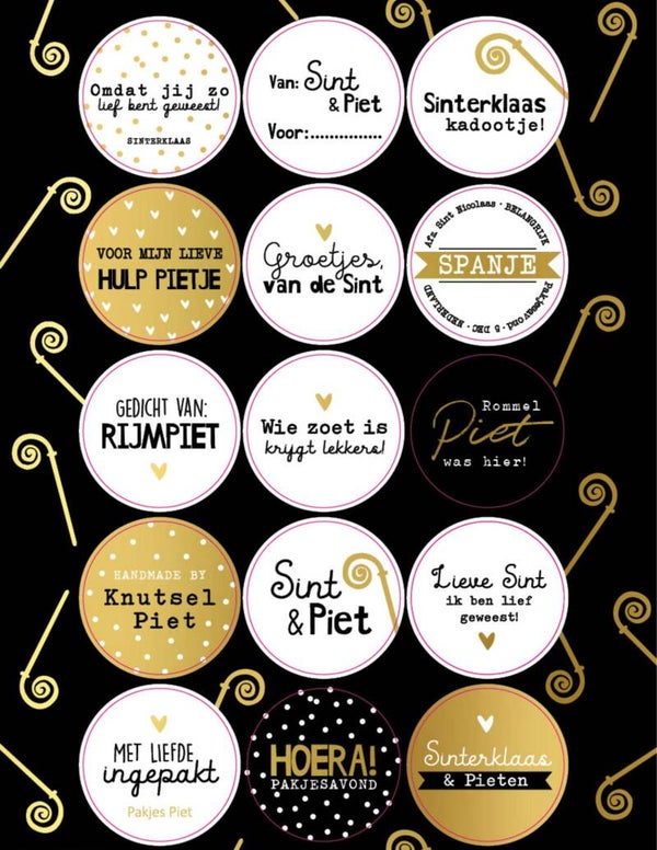 Sinterklaas | Stickervel | Goud Wit Zwart | 15 stuks