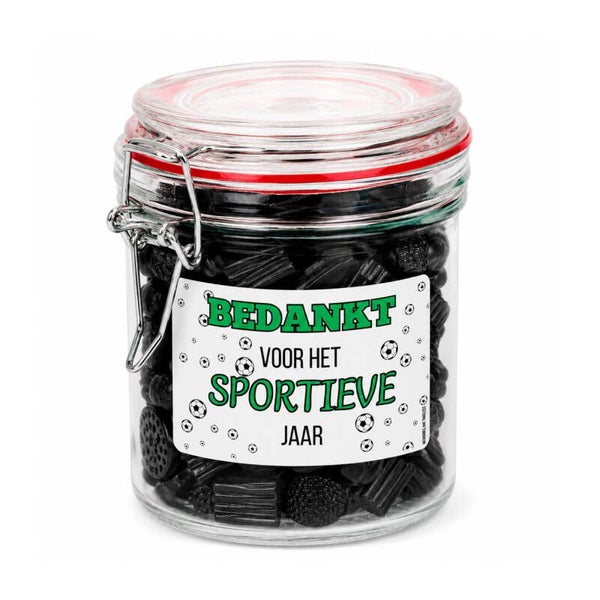 Snoeppot met Dropjes | Bedankt voor het Sportieve Jaar | Cadeau Trainer Voetbal