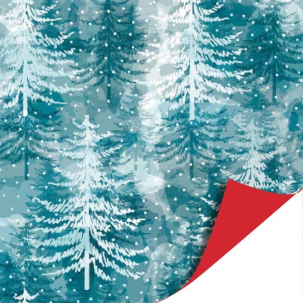 Kerst | Cadeaupapier | Kerstbomen | Blauw Rood Dubbelzijdig
