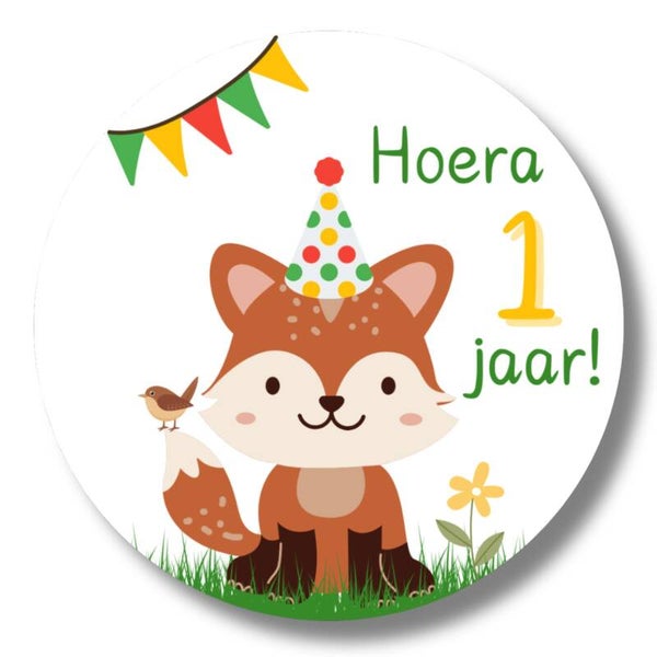 Stickers |  1 jaar | Verjaardag | Vos | 20 stuks