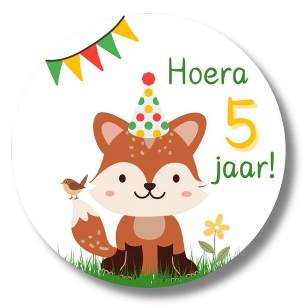 Stickers |  5 jaar | Verjaardag | Vos | 20 stuks