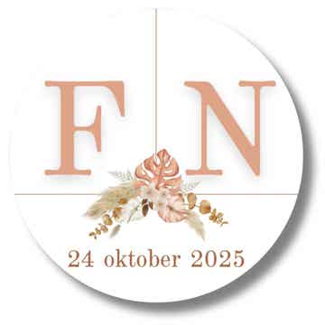 Gepersonaliseerde Stickers | Initialen | Bloemen | Oud Roze | Bruiloft | Trouwen