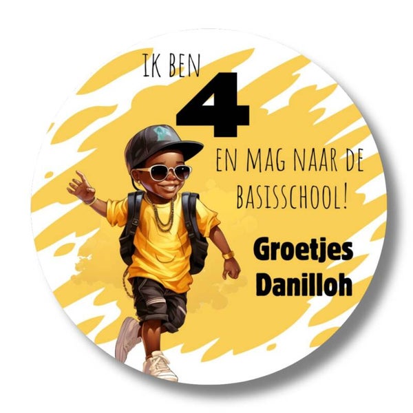 Stoere traktatie stickers 4 jaar jongen | Gepersonaliseerd met naam