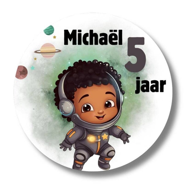 Gepersonaliseerde Verjaardagstickers Ruimte Thema | Astronaut Naamstickers met Leeftijd | 20 stuks
