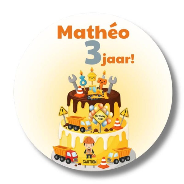 Sticker | Bouwfeest | Bulldozer | Graafmachine | Vrachtwagen | 20 stuks