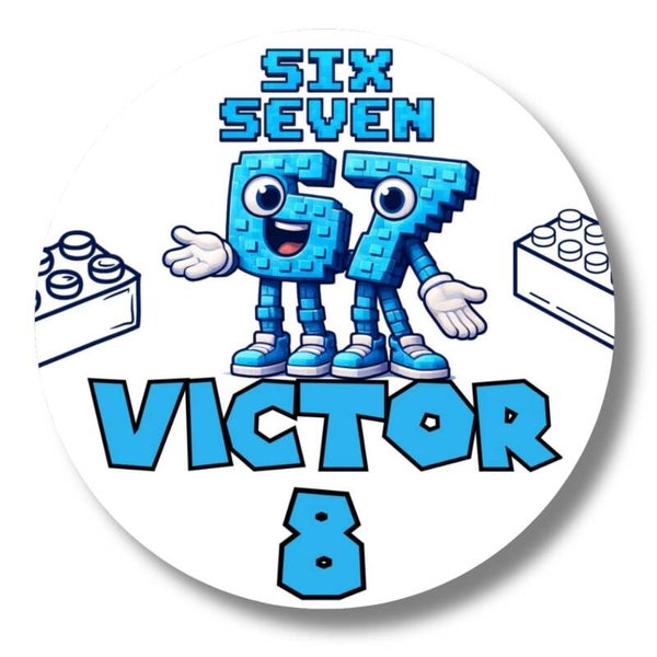 Traktatiestickers 67 | Bouwstenen met naam en leeftijd | Rond 4 cm | 20 glossy stickers