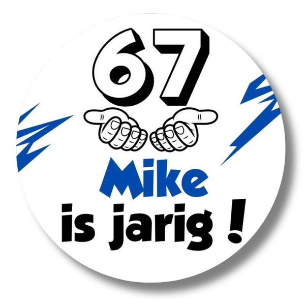 Traktatiestickers 67 | met naam | 20 ronde glossy stickers 4 cm