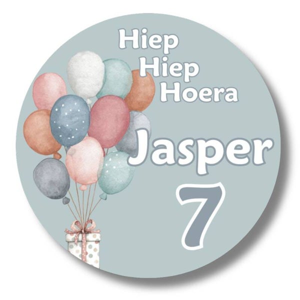 Gepersonaliseerde Verjaardag stickers | Ballonnen | Cadeautje | Pastel