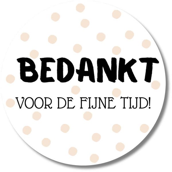 Afscheidsstickers | Bedankt voor de fijne tijd | roze stippen | stickervel 20 stuks