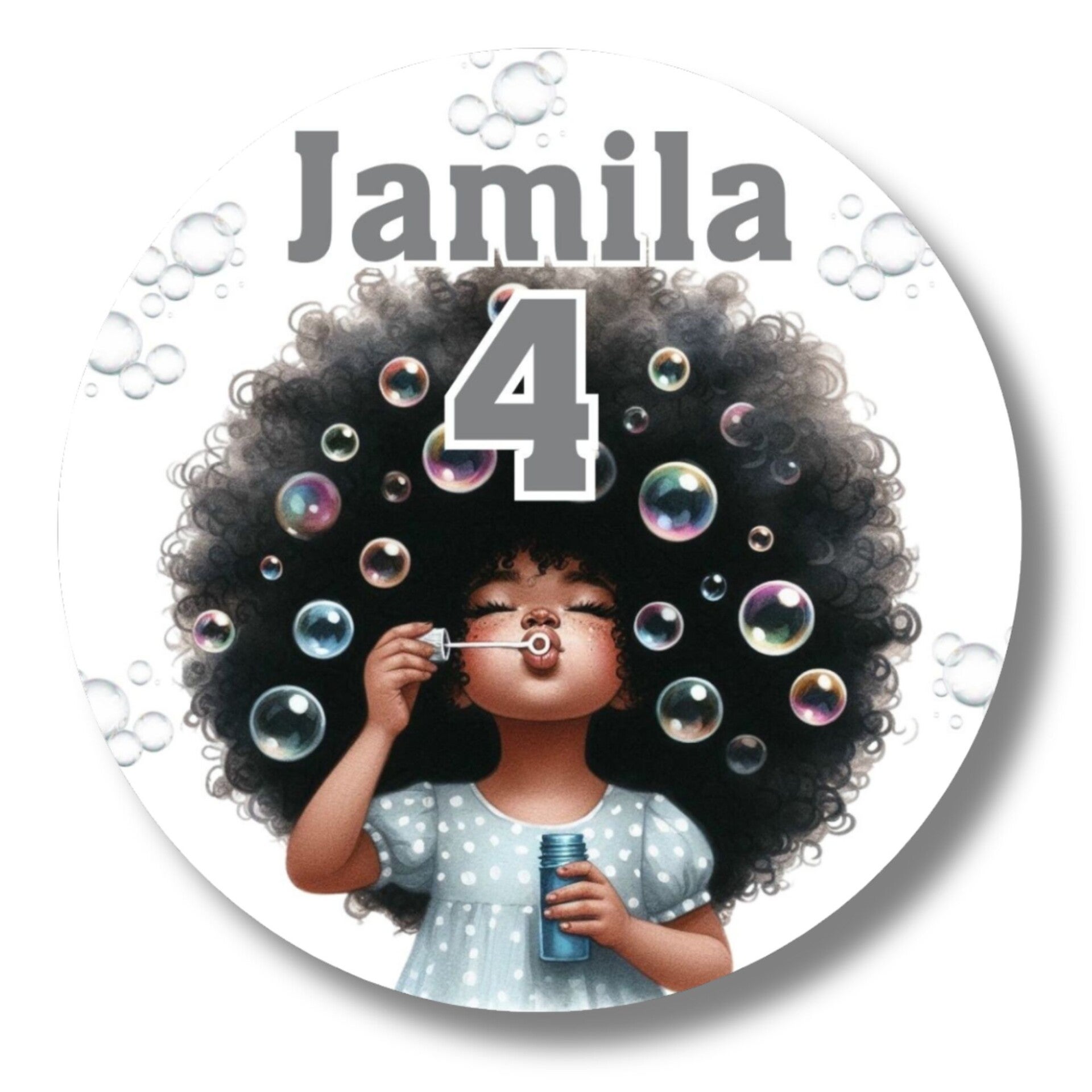 Gepersonaliseerde Traktatie Stickers | Meisje met Bellenblaas | Naam en Leeftijd