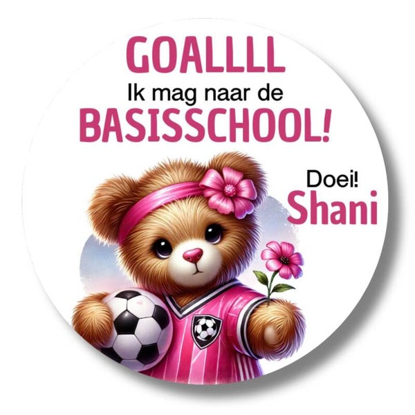 Gepersonaliseerde Basisschool Stickers | Goallll Naar De Basisschool | Meisjes Voetbal Beer Met Naam | 20 Stuks