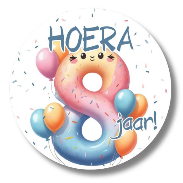 Traktatie Stickers | Hoera 8 jaar! | Ballonnen