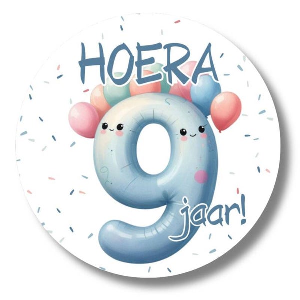Traktatie Stickers | Hoera 9 jaar! | Ballonnen