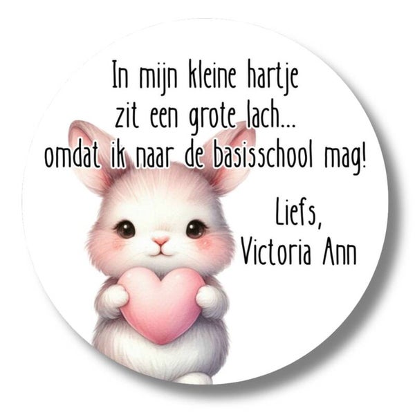Gepersonaliseerde Basisschool stickers | Konijntje Naar De Basisschool | Met Naam | 20 Stuks