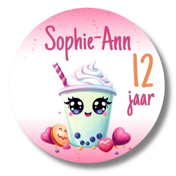 Gepersonaliseerde Traktatie Stickers Milkshake - Naam en Leeftijd