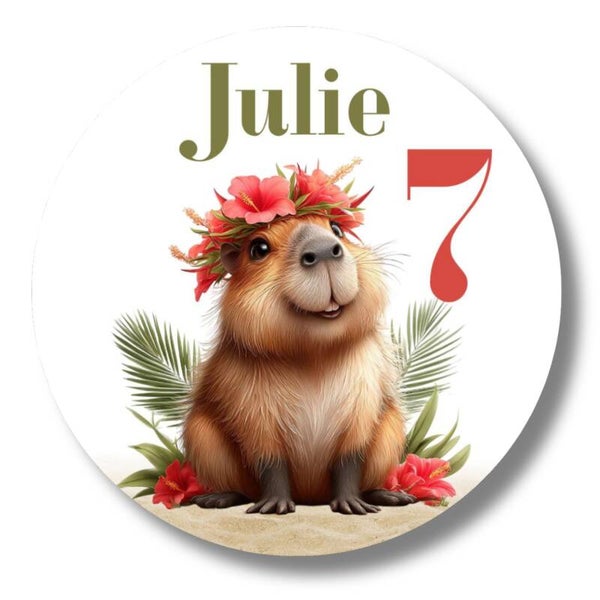 Capibara stickers verjaardag met naam en leeftijd | 20 stuks