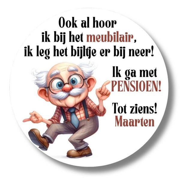 Gepersonaliseerde pensioen stickers - Grappige traktatiestickers met naam (20 stuks)