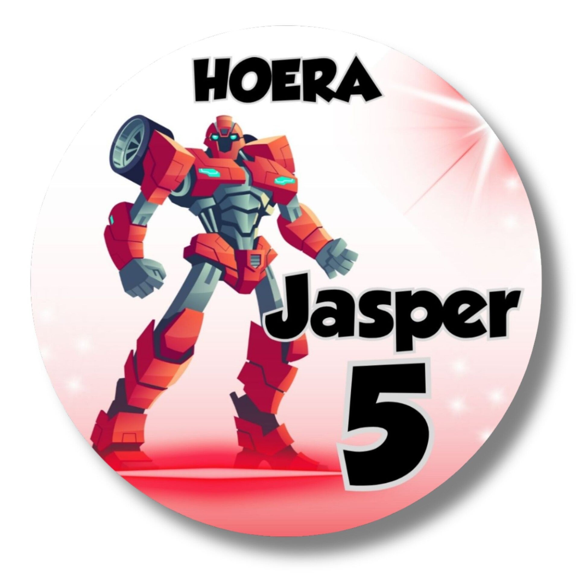 Gepersonaliseerde Traktatie Stickers | Robot Rood | Naam en Leeftijd | 20 stuks