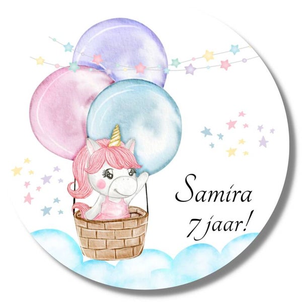 Gepersonaliseerde Stickers | Unicorn | Naam en leeftijd van de jarige