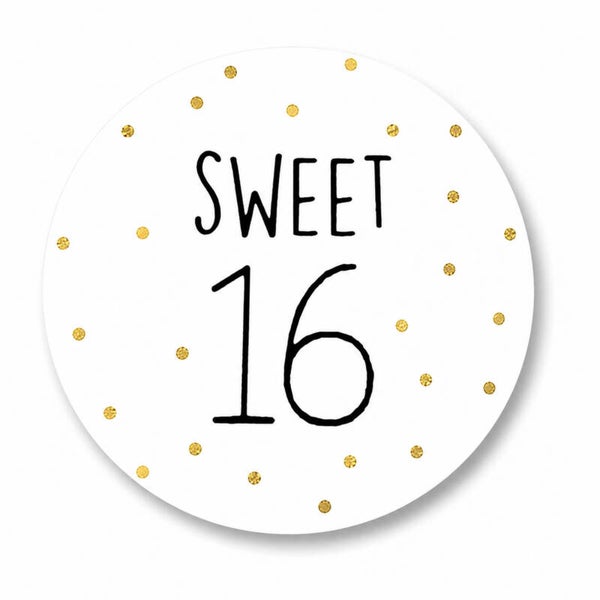Sweet 16 Stickers | Goudfolie | 16 Jaar Verjaardag | 10 Stuks