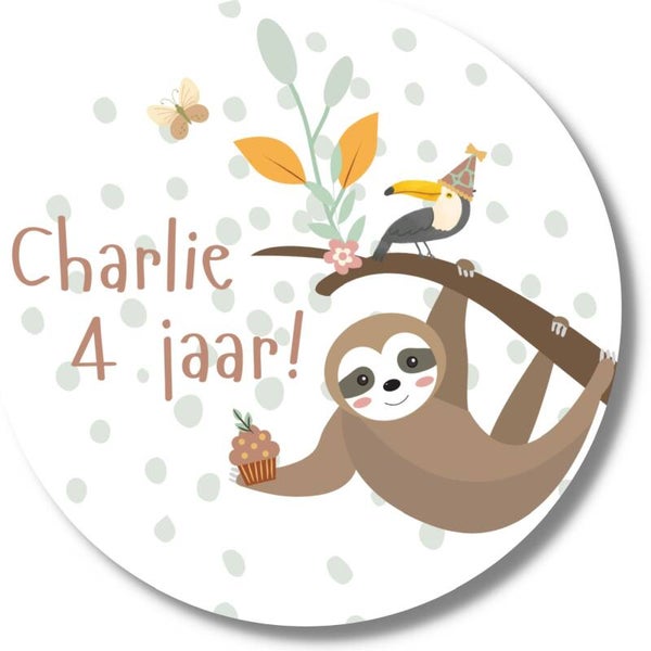 Gepersonaliseerde Stickers | Luiaard | Naam en leeftijd van de jarige