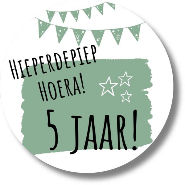 Stickers | Hieperdepiep Hoera 5 jaar | Groen | 20 Stuks