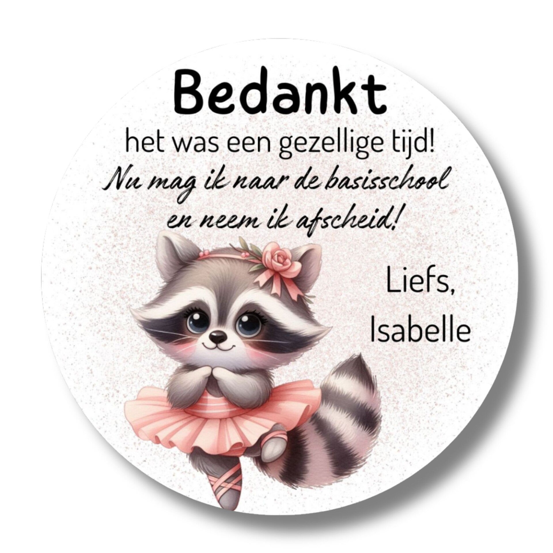 Afscheidsstickers meisje met naam | Wasbeer in roze ballerina | 20 stuks