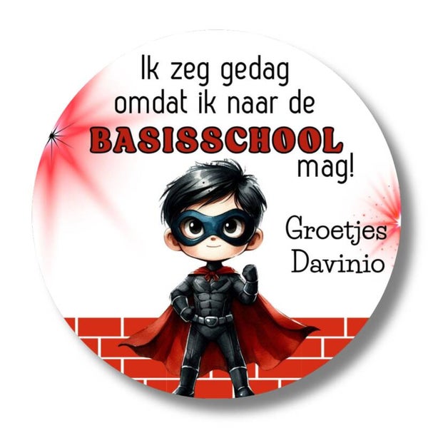 Gepersonaliseerde Stickers | Ik zeg gedag... | Rood | Superheld
