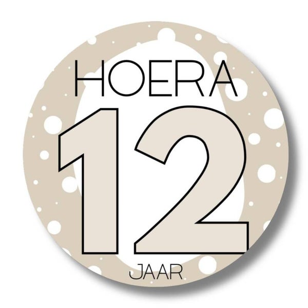Stickers | Hoera 12 jaar | Dots Beige