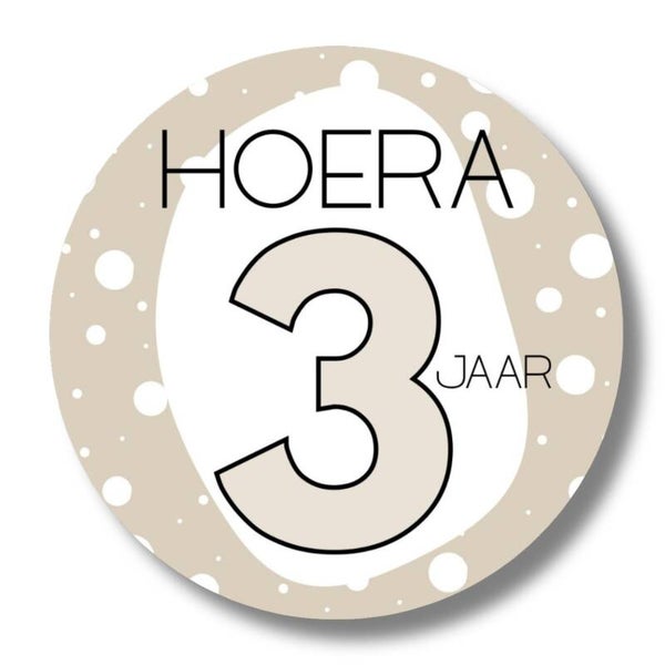 Stickers | Hoera 3 jaar | Dots Beige