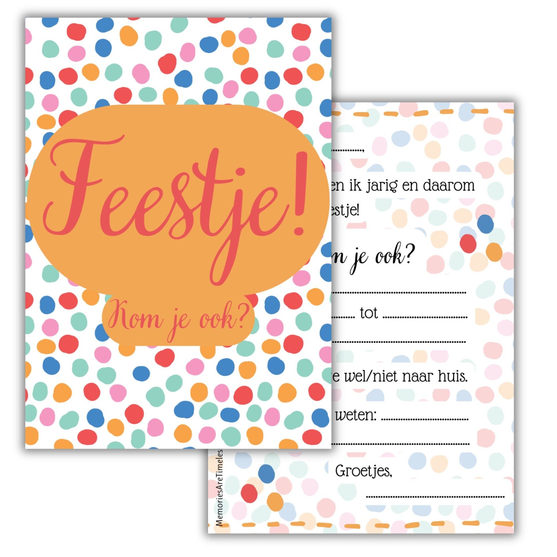 Uitnodiging | Verjaardag | Kinderfeest | Dots | Set van 6