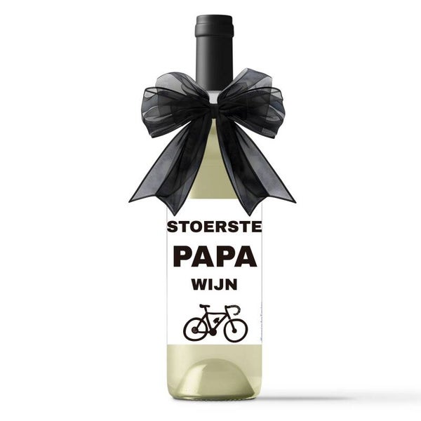 Wijncadeau Stoerste Papa | Zwart Wit Racefiets