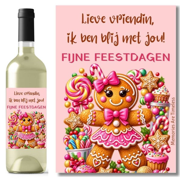 Wijnetiket Lieve Vriendin | Fijne Feestdagen | Kerstcadeau Vriendin