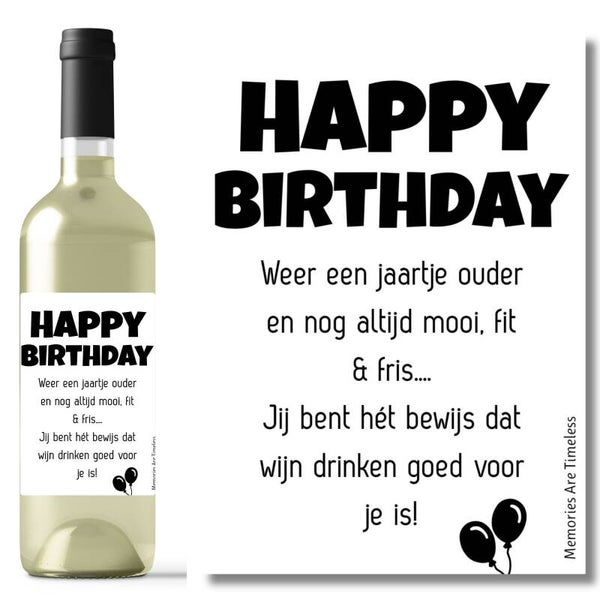 Wijnetiket | Happy Birthday | Wijn goed voor je is...