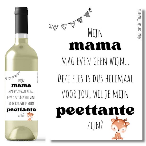 Wijnetiket | Peettante | Zwart/Wit