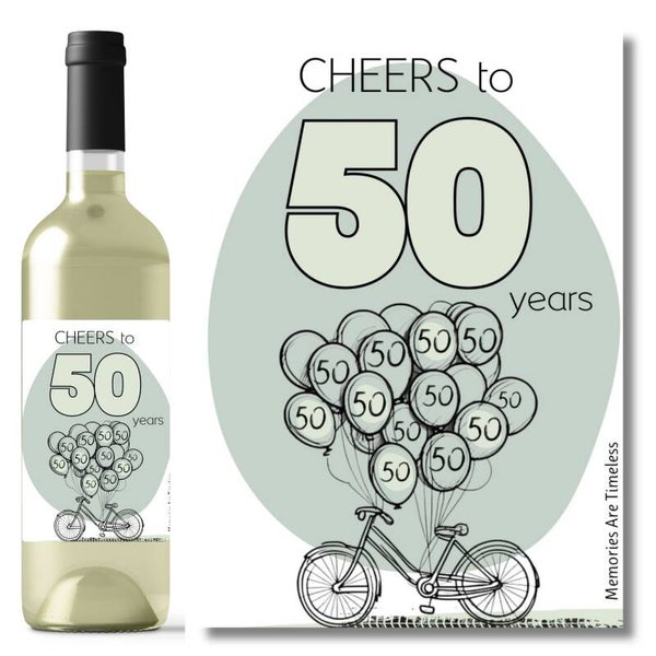 Wijnetiket 50 jaar – Cheers to 50 years – zelfklevend etiket voor Sarah of Abraham