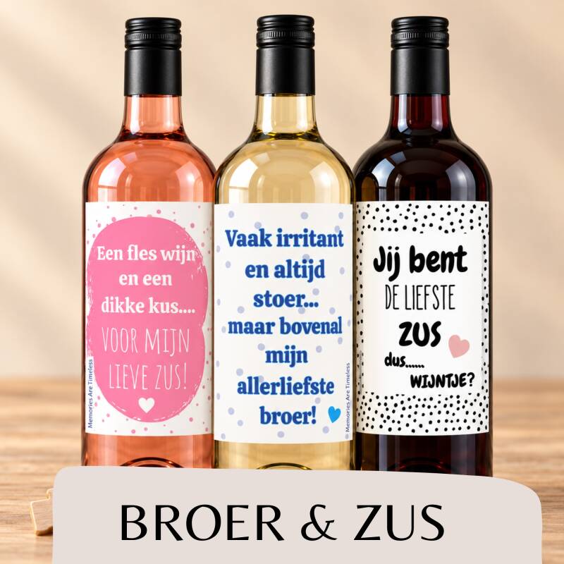 Wijnetiketten broer en zus