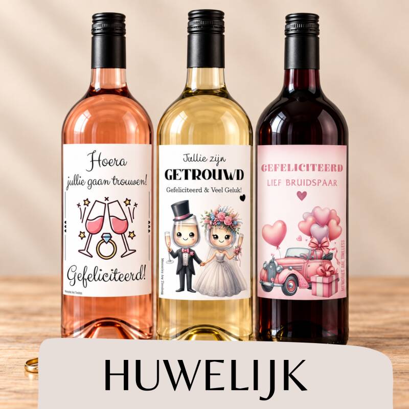 Wijnetiketten huwelijk trouwen