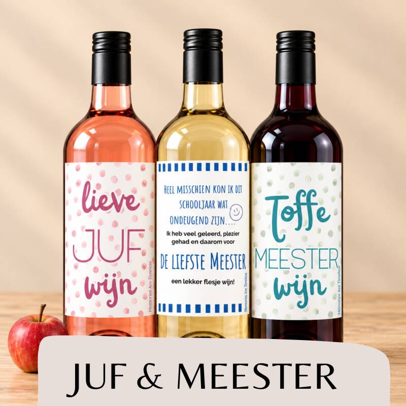 Wijnetiketten juf en meester