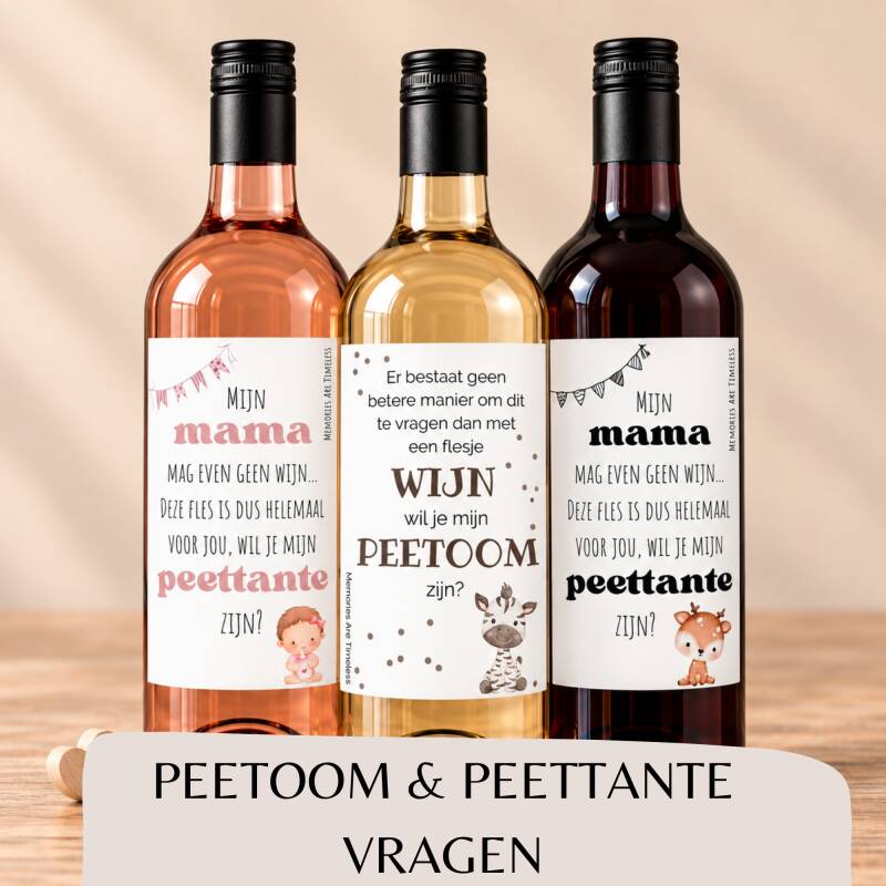Wijnetiketten peetoom en peettante vragen